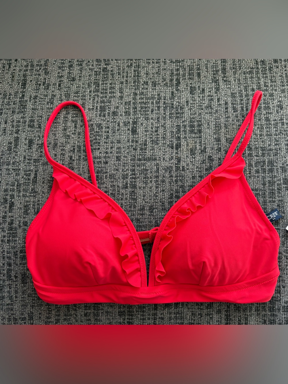 J. Crew Bright Red Ruffle Triangle Bikini Top Size M NWT